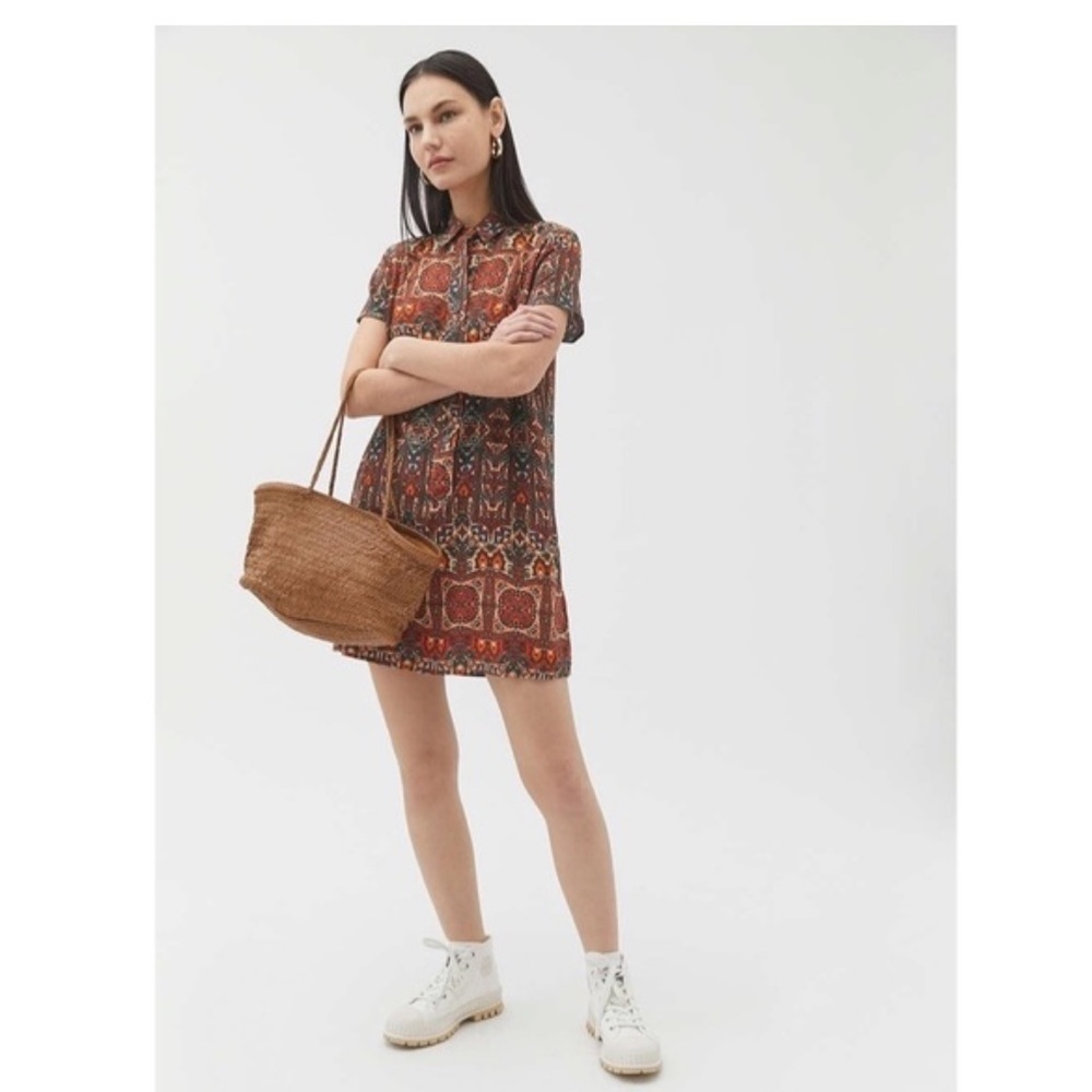 Urban Outfitters Wismer Printed Bohemian Mini Shirt Dress